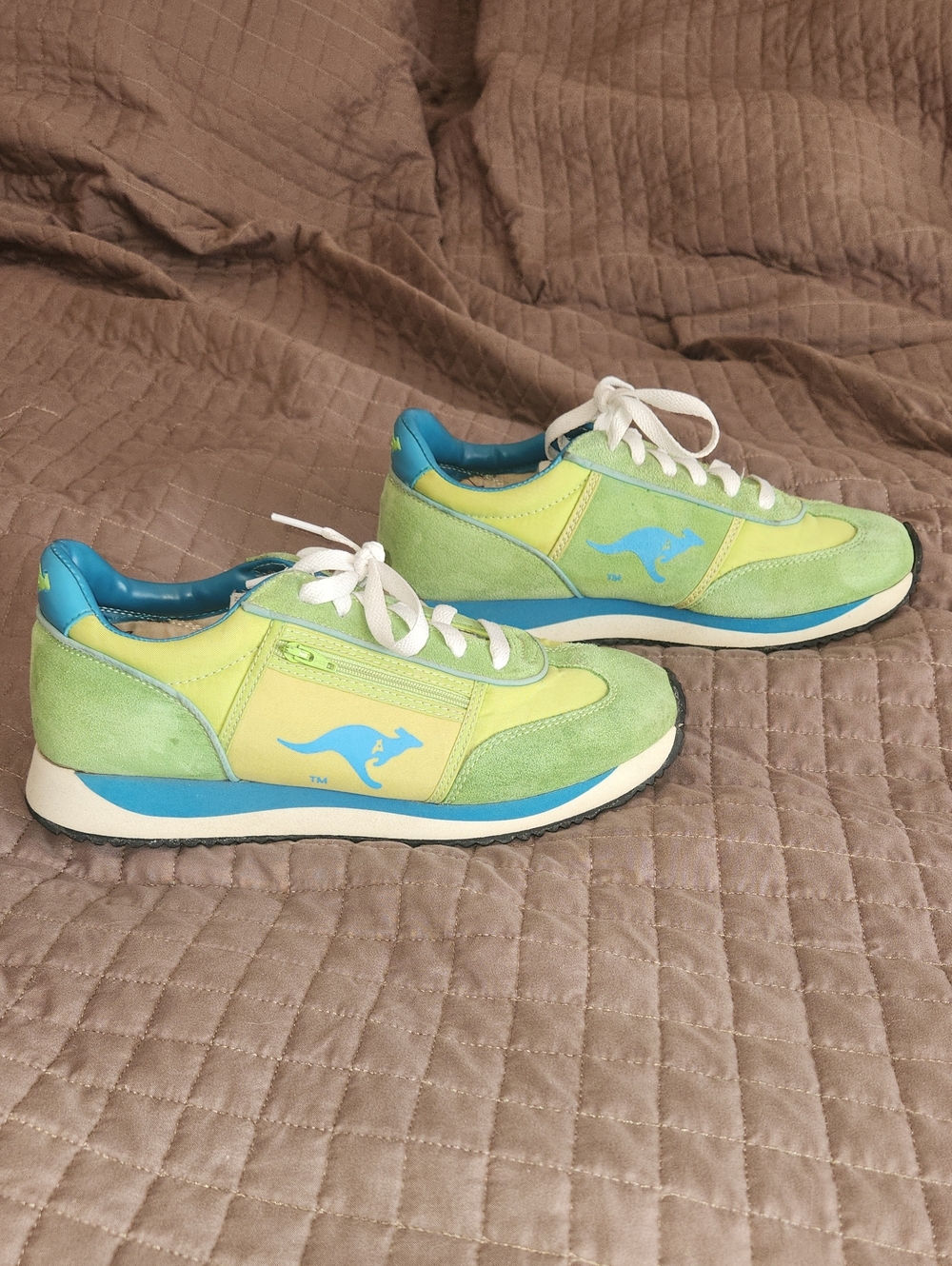 kangaROOS Lime Green & Aqua Blue Low-Top Sneakers.